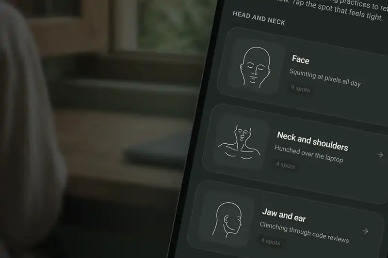 Desk Relief on a phone, showing the body map